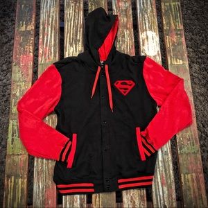 DC Comics Superman Button Up Black Varsity Hoodie